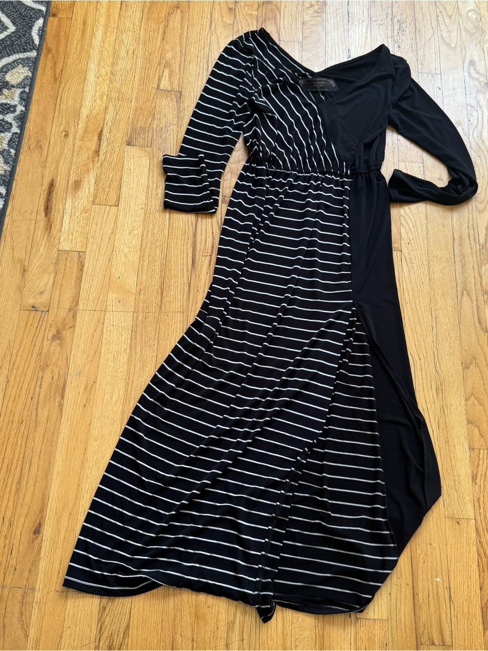 Free People Black and White Striped Long Sleeve Maxi Dress